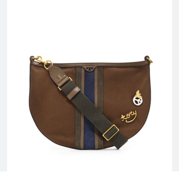 Tory Burch Handbags - Tory Burch Semicircle Canvas Hobo Bag Handbag Army Green